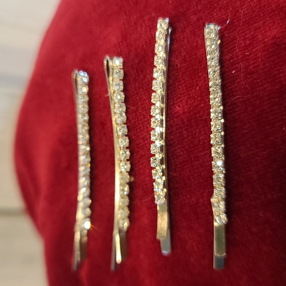 Rhinestone Bobby Pins Hair Barrett silvertone set of 4 NWT